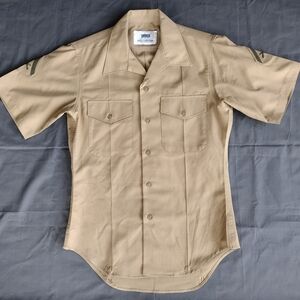 DSCP USMC Button Up Khaki Charlie Marine Crop Shirt 16 E-3 Patches